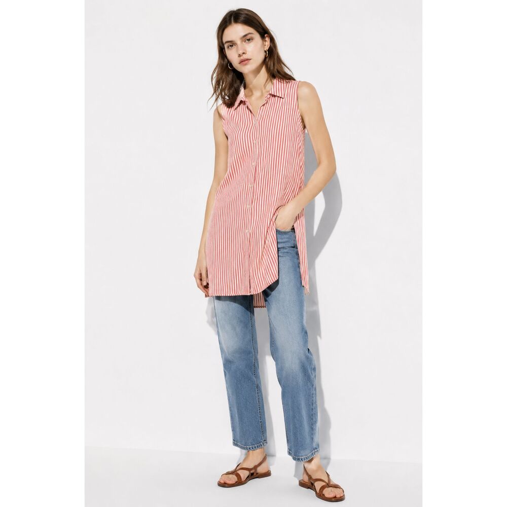 Jane and Delancey Red White Striped Coastal Chic Old Money Button Down Shirt M